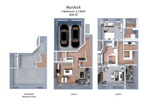 Floor plan for 2 beds, 2.5 baths, 1564 sqft